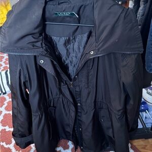 Lauren Ralph Lauren Black Hooded Anorak Jacket Drawstring Waist Size L